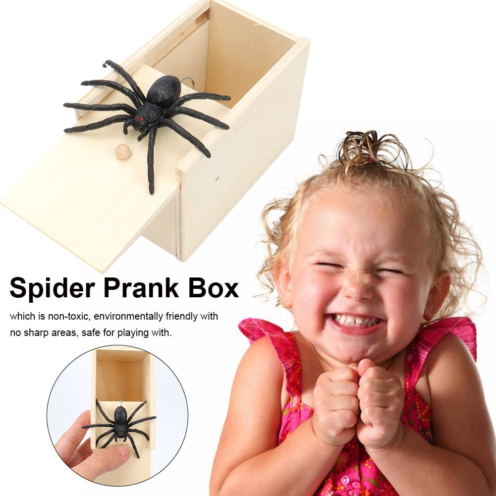 Wooden box spider prank. Enjoy the mayhem!