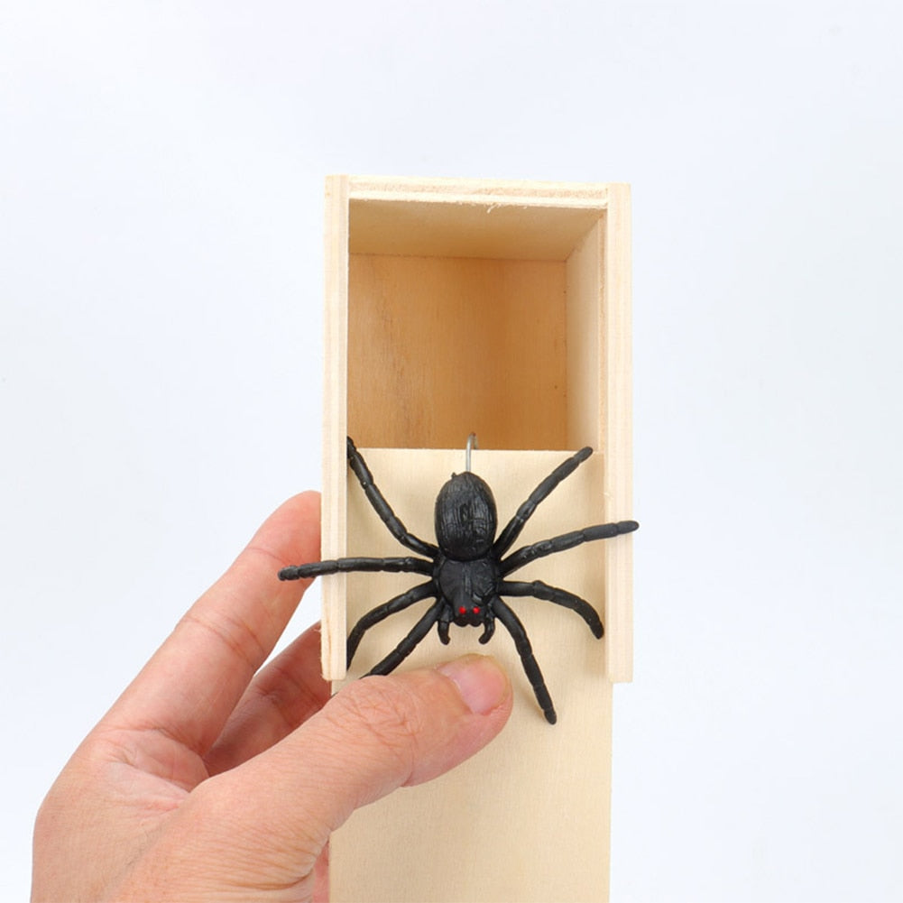 Wooden box spider prank. Enjoy the mayhem!