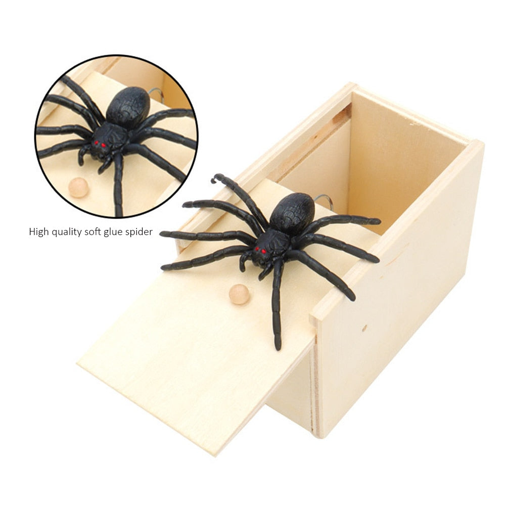 Wooden box spider prank. Enjoy the mayhem!