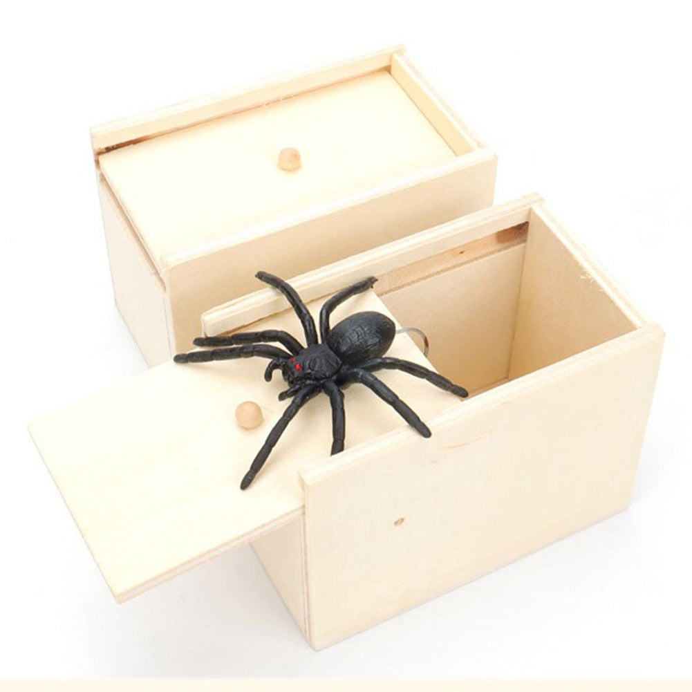 Wooden box spider prank. Enjoy the mayhem!