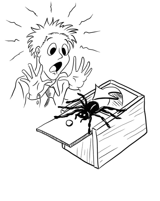 Wooden box spider prank. Enjoy the mayhem!