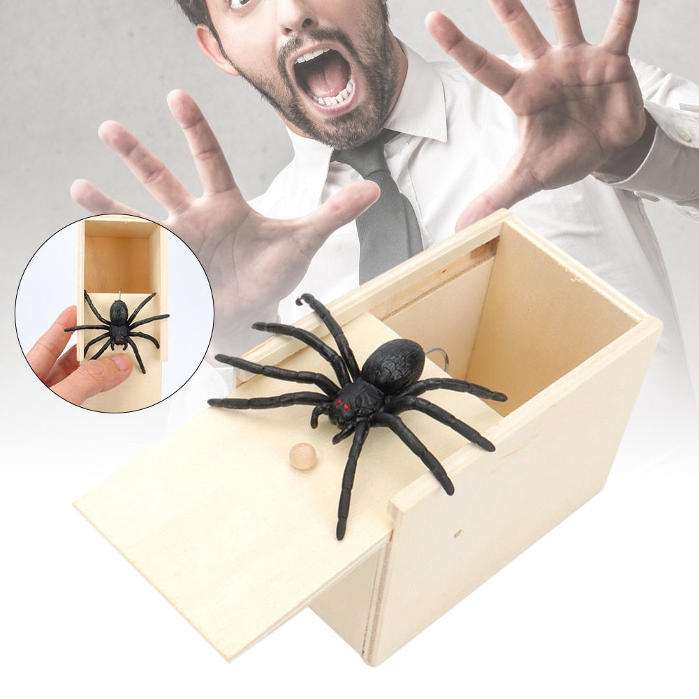 Wooden box spider prank. Enjoy the mayhem!